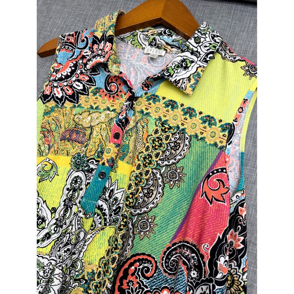 Spense Tunic Top Womens Large Multi-Color Paisley Patchwork Sleeveless Boho